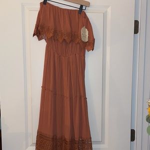 Strapless coral maxi dress